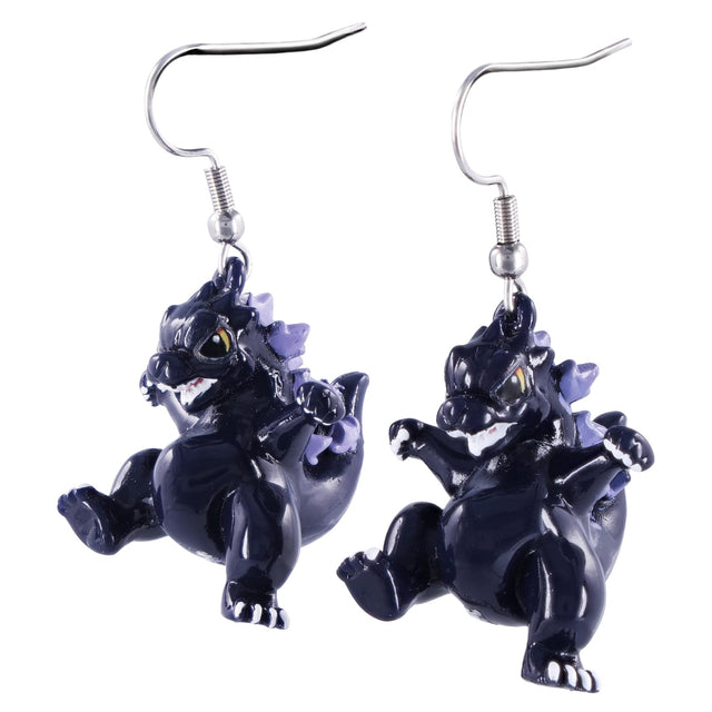 SalesOne Godzilla Chibi Dangle Earrings - sculpted resin drop earrings, 2.7 cm charms on stainless steel hooks - view 1