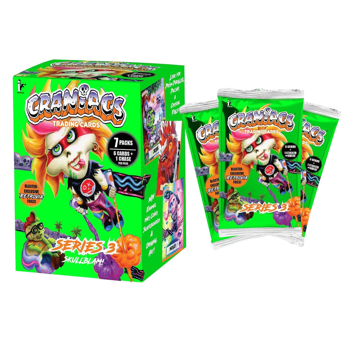 Ira Friedman Enterprises Craniacs Series 3 Skullblam Blaster Box - sealed trading cards, 7 packs of 6 cards plus 1 sticker or chase - view 1